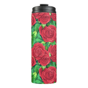 Garrafa Térmica Padrão de Rosa de Cor de Água Vermelha / Crimson