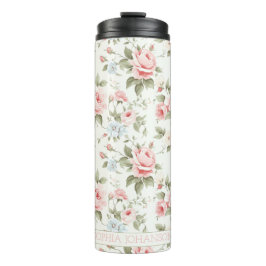 Garrafa Térmica Padrão de Rosa de Gama Cinza-Rosa-Rosa Elegante