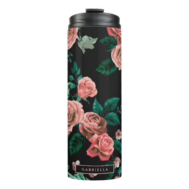 Garrafa Térmica Padrão de rosas (Frente)