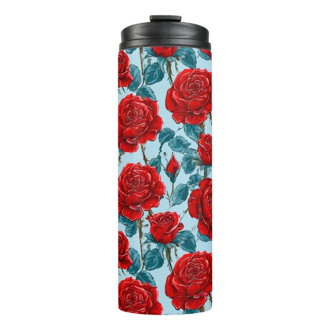 Garrafa Térmica Padrão de rosas vermelhas (Frente)