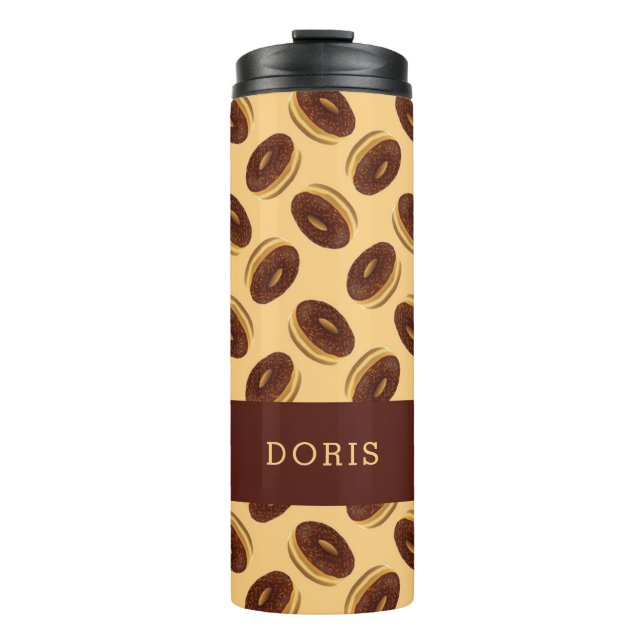 Garrafa Térmica Padrão de rosquinhas castanho-chocolate (Frente)