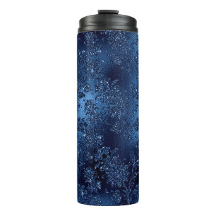 Garrafa Térmica Padrão de sereia em brilho azul marinho