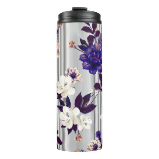 Garrafa Térmica Padrão de Silhueta Preta das Flores de Mola