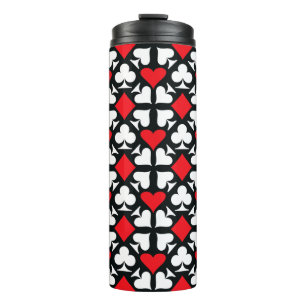 Garrafa Térmica Padrão de Símbolos de Cartas de Baralho Vermelho,
