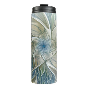 Garrafa Térmica Padrão de Sonho Floral Abstrato Azul Khaki Fracta