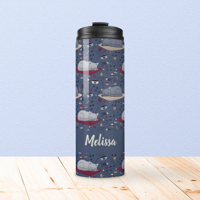 Garrafa Térmica Padrão de Sonhos de Gato Sonolento e Bonito (Sleepy Cat Thermal Tumbler)