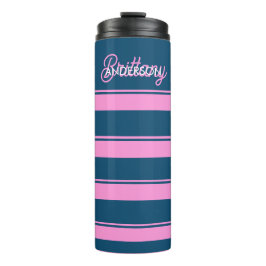 Garrafa Térmica Padrão de Stripes Azul e Rosa Personalizado