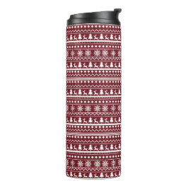 Garrafa Térmica Padrão de Suéter de Natal Vermelho Clássico das Fe