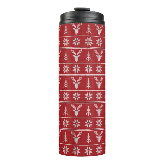 Garrafa Térmica Padrão de suéter de Natal vermelho feio (Frente)