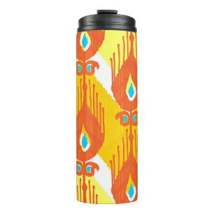 Garrafa Térmica Padrão De Tecido Ikat: Design de Vintage Étnica.