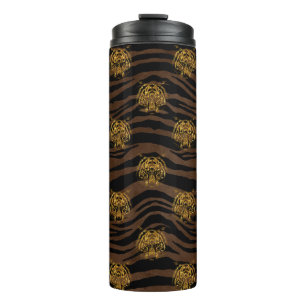 Garrafa Térmica Padrão de tigre da selva com brilho dourado