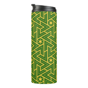 Garrafa Térmica Padrão de Triângulo Estrela Art Deco - Verde e Dou