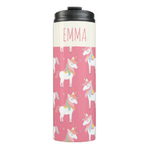 Garrafa Térmica Padrão de Unicórnio Cor-de-Rosa Personalizado