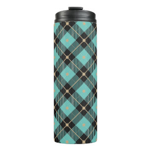 Garrafa Térmica Padrão de Xadrez de Aqua Preto Trendy