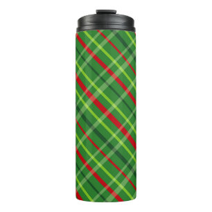 GARRAFA TÉRMICA PADRÃO DE XADREZ DE NATAL VERDE E VERDE