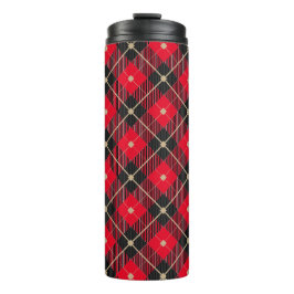 Garrafa Térmica Padrão de Xadrez Vermelha Negra Trendy