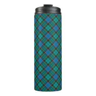 Garrafa Térmica Padrão de xadrezes de Tartan - verde azul tradicio