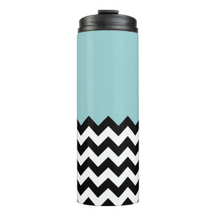 Garrafa Térmica Padrão de ziguezague preto e branco, Chevron, azul