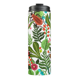 Garrafa Térmica Padrão decorativo sem costura com plantas e inset