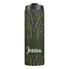 Garrafa Térmica Padrão dos ramos florais roxos e verdes