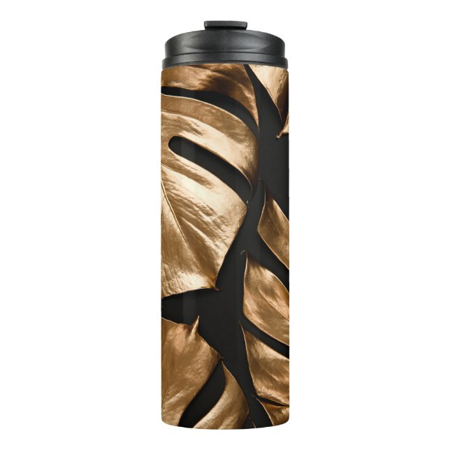 Garrafa Térmica padrão Dourado das folhas de monstera (Frente)