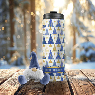Garrafa Térmica Padrão Dourado de Feliz de Natal Azul nº 25 ID1009