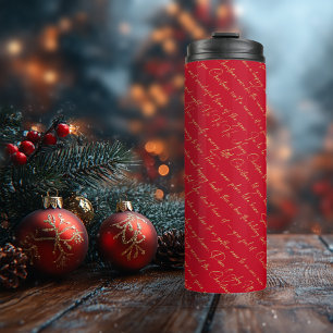 Garrafa Térmica Padrão Dourado de Tipografia Natal Vermelha nº 36