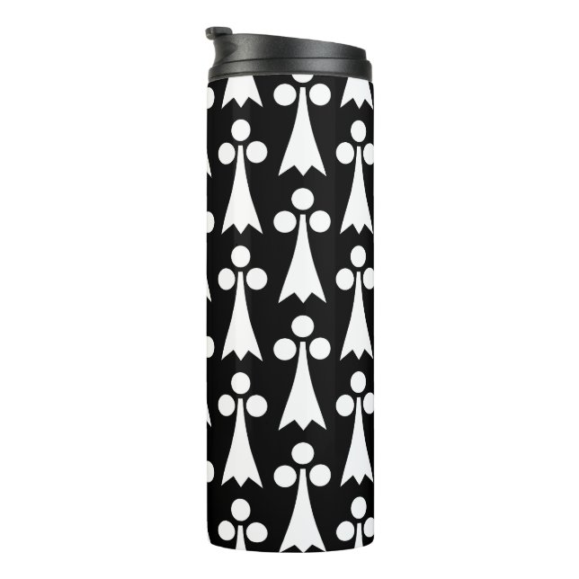 Garrafa Térmica Padrão Ermine, Padrão Medieval, Branco em Preto (Rotação à direita)