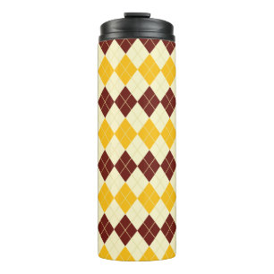 Garrafa Térmica Padrão Escocês Xadrez Marrom - Amarelo