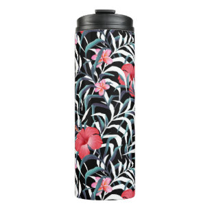 Garrafa Térmica Padrão escuro com flores
