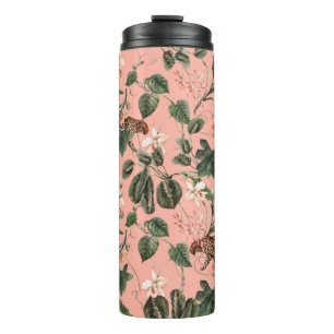 Garrafa Térmica Padrão exótico tropical aquarela com orquídea,