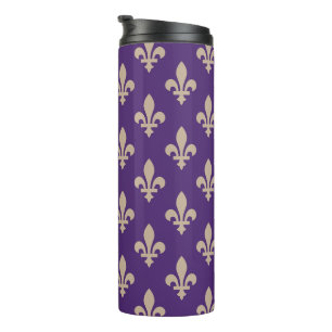 Garrafa Térmica Padrão Fleur de Lis, Creme Real Francês no Roxo