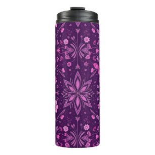 Garrafa Térmica Padrão Flor Bloom Fairycore - Rosa e Roxo