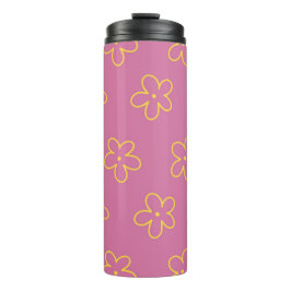 Garrafa Térmica Padrão Flor Simples Amarelo Roxo Retro