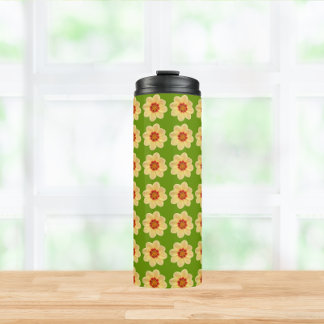 Garrafa Térmica Padrão Floral Amarelo Dahlia em Verde