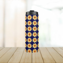 Garrafa Térmica Padrão Floral Amarelo Dahlia no Azul