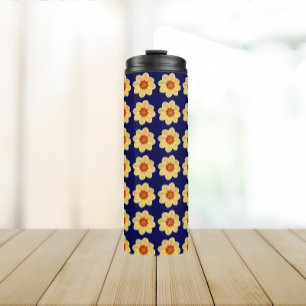 Garrafa Térmica Padrão Floral Amarelo Dahlia no Azul