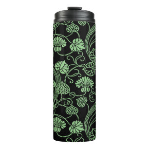 Garrafa Térmica Padrão Floral Anterior Preto e Verde