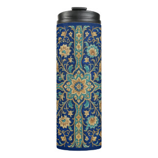 Garrafa Térmica Padrão Floral Arabesco Persa Azul Real