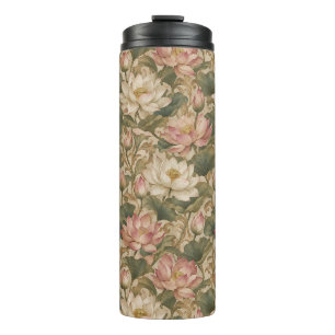 Garrafa Térmica Padrão Floral Botânico Lótus de Água Vintage