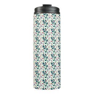Garrafa Térmica Padrão Floral Botânico Verde-Marinho