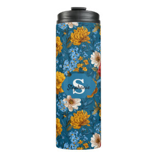 Garrafa Térmica Padrão Floral Colorido Rustic Vintage em Azul