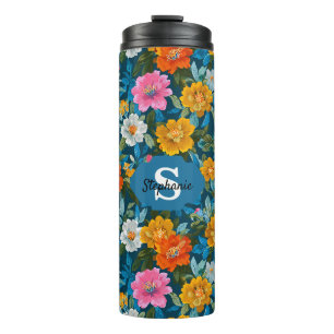 Garrafa Térmica Padrão Floral Colorido Rustic Vintage em Azul (2)