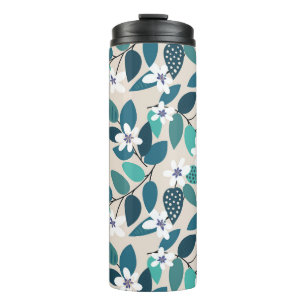 Garrafa Térmica Padrão floral contínuo ventilado. Belo branco