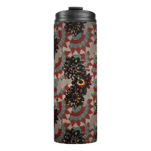Garrafa Térmica Padrão floral contínuo ventilado. Vermelho, bege e