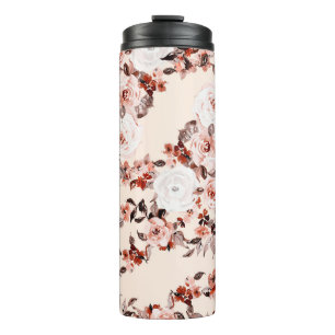 Garrafa Térmica Padrão floral da vindima de aquarelas, castanho 
