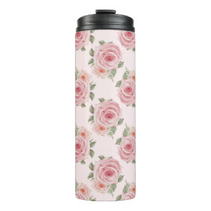 Garrafa Térmica Padrão floral de colheita floral, cor-de-rosa, ros