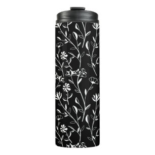 Garrafa Térmica Padrão Floral De Contorno Sem Vintagem. Desenhar m