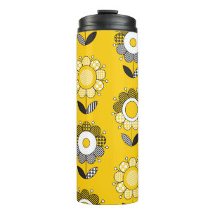 Garrafa Térmica Padrão Floral de Folk Amarelo Simples