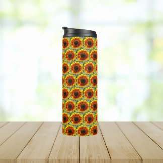 Garrafa Térmica Padrão Floral de Girassol Amarelo e Bronze